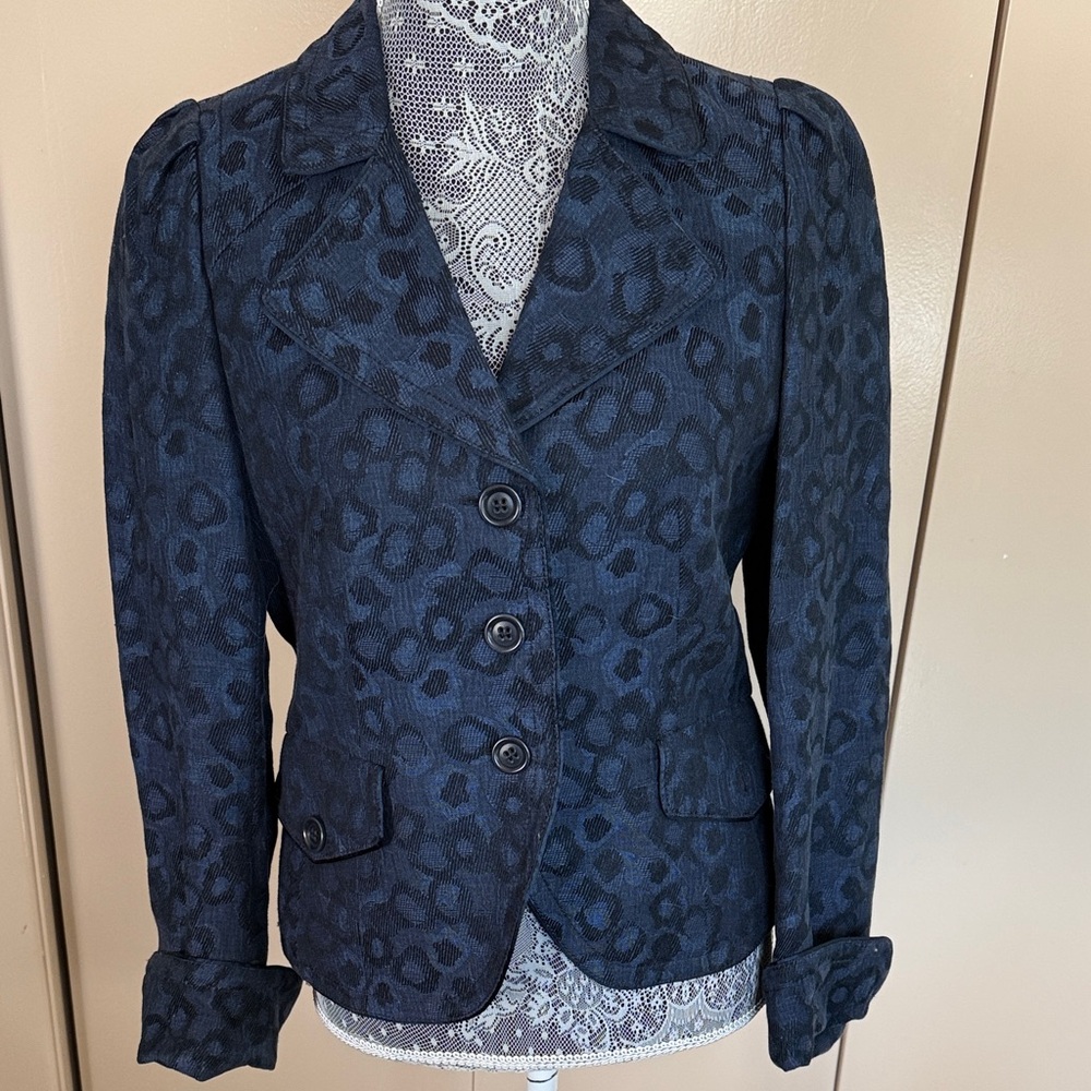 Rene Lezard Dark Blue Animal Print Blazer